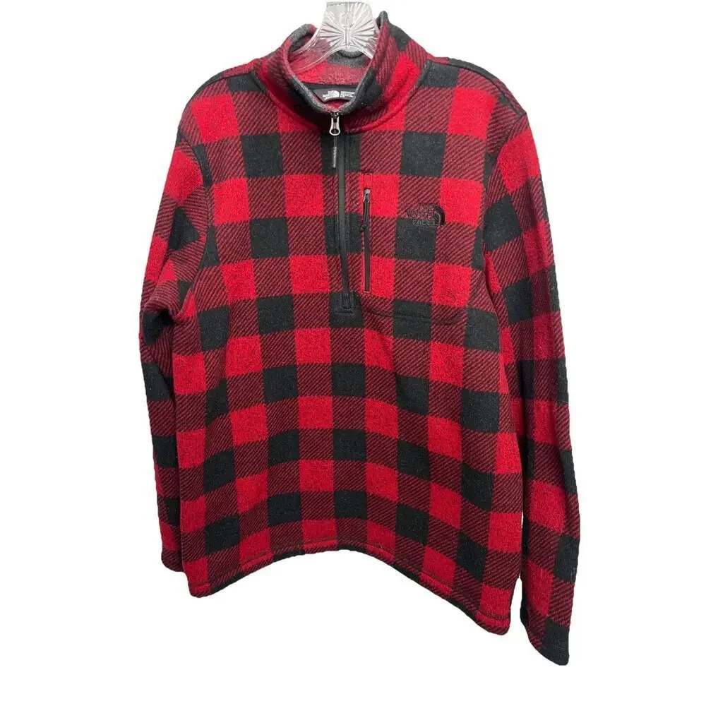 The North Face Gordon Lyons Red Shadow Plaid 1/2 Zip Fleece Pullover Men's L